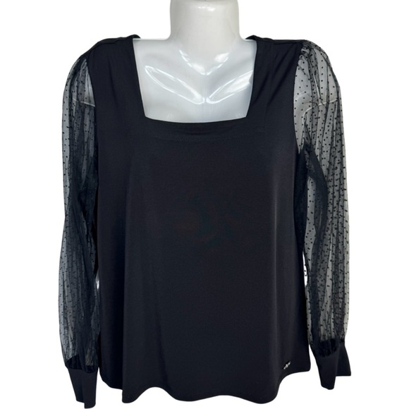 Calvin Klein Black long mesh sleeves square neck blouse size M - Picture 1 of 13
